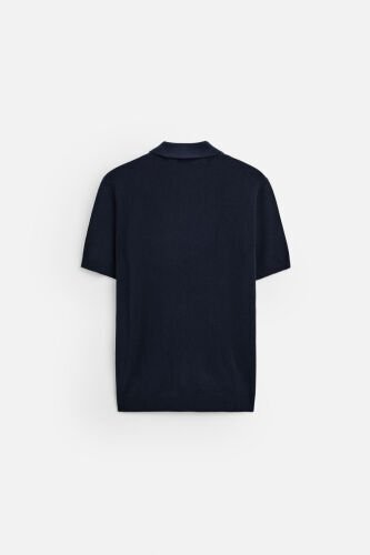 Viscose Blend Knitted Polo Shirt - Navy - 8