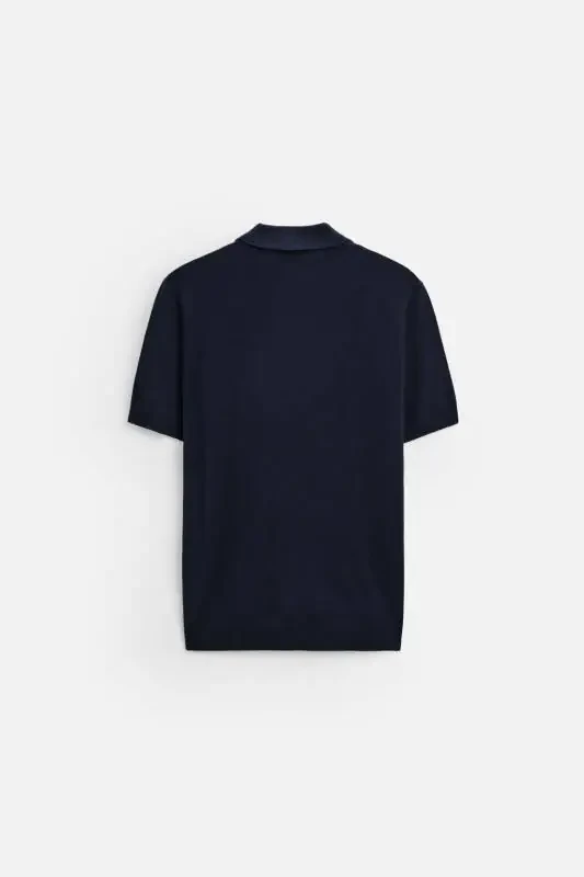 Viscose Blend Knitted Polo Shirt - Navy - 8