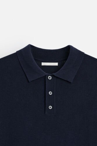 Viscose Blend Knitted Polo Shirt - Navy - 9