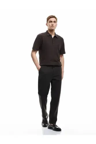 Viscose Blend Pique Fabric Pleated Hem Slim Fit - 1