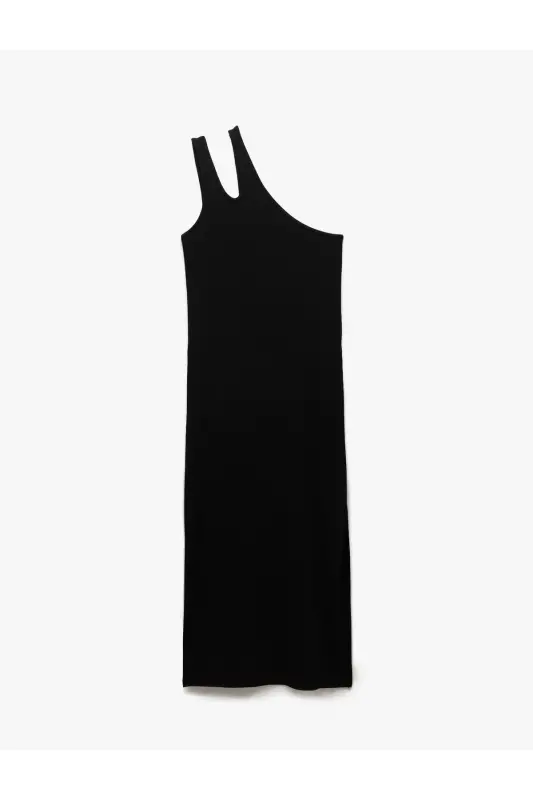 Viscose Blend Window Detailed Midi One Shoulder Dress - 3