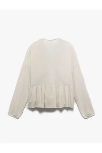 Viscose Fabric Embroidered Detail Long Sleeve V-Neck Blouse - 4