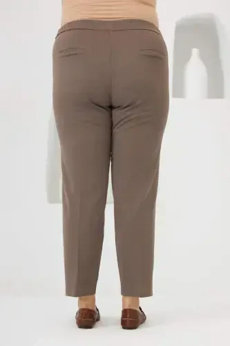 Viscose Fabric Plus Size Trousers Mink with Elastic Waist and Mini Slit on Hem - 6