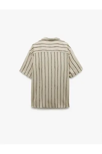Viscose Fabric Short Sleeve Drop Shoulder Collar Striped Shirt - 4