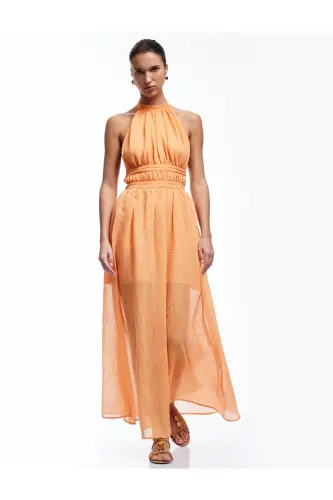 Viscose Halter Neck Long Dress with Back Detail - 5