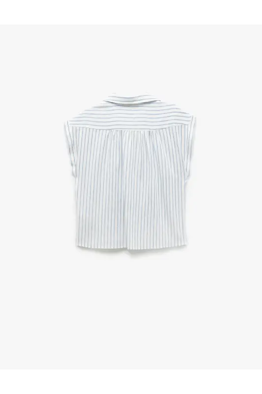 Viscose Linen Blend Shirt Collar Sleeveless Crop Top - 5