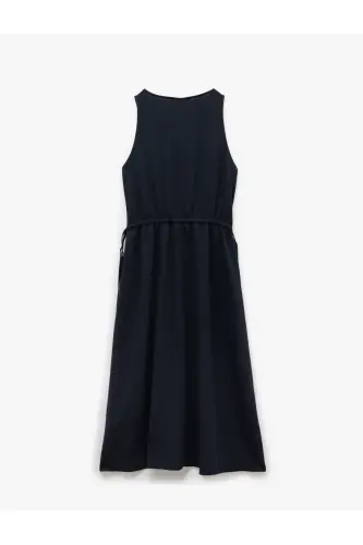 Viscose Linen Mix Pocketed Sleeveless V-Neck Midi Dress - 4