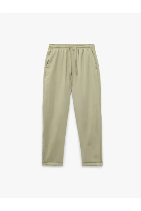 Viscose Pocket Detailed Rayon Tapered Drawstring Waist Pants - 3