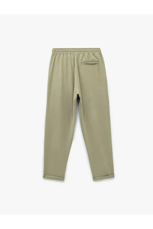 Viscose Pocket Detailed Rayon Tapered Drawstring Waist Pants - 4