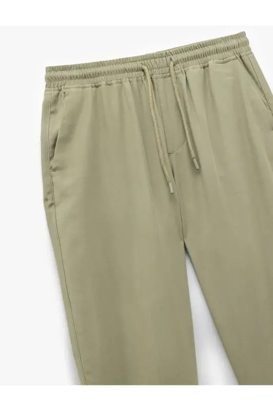 Viscose Pocket Detailed Rayon Tapered Drawstring Waist Pants - 5