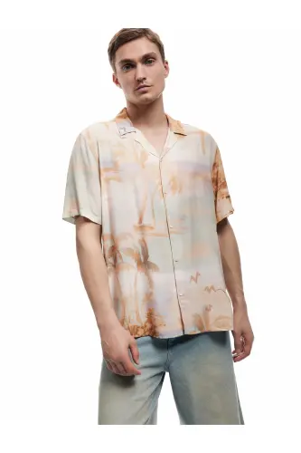 Viscose Short Sleeve Regular Fit Camp Collar Palm Tree - 1