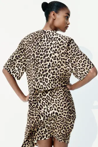 Viscose Tunic Dress-Beige/Leopard patterned - 5