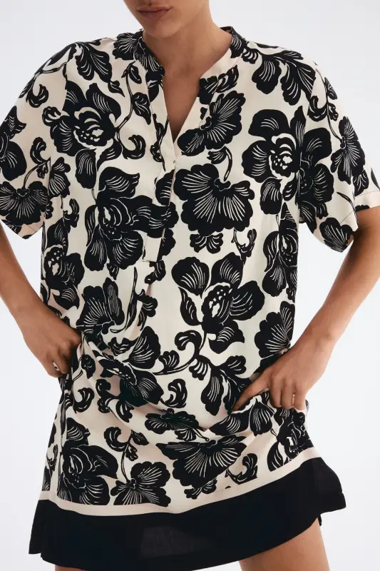Viscose Tunic Dress-Cream/Black floral - 4