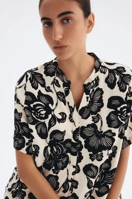Viscose Tunic Dress-Cream/Black floral - 5