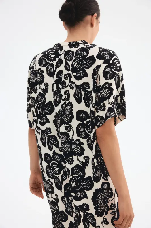 Viscose Tunic Dress-Cream/Black floral - 6