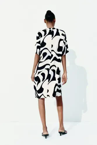 Viscose Tunic Dress-Cream/Black patterned - 3