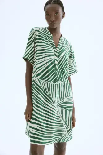 Viscose Tunic Dress-Green/Cream patterned - 3