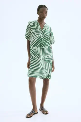 Viscose Tunic Dress-Green/Cream patterned - 4