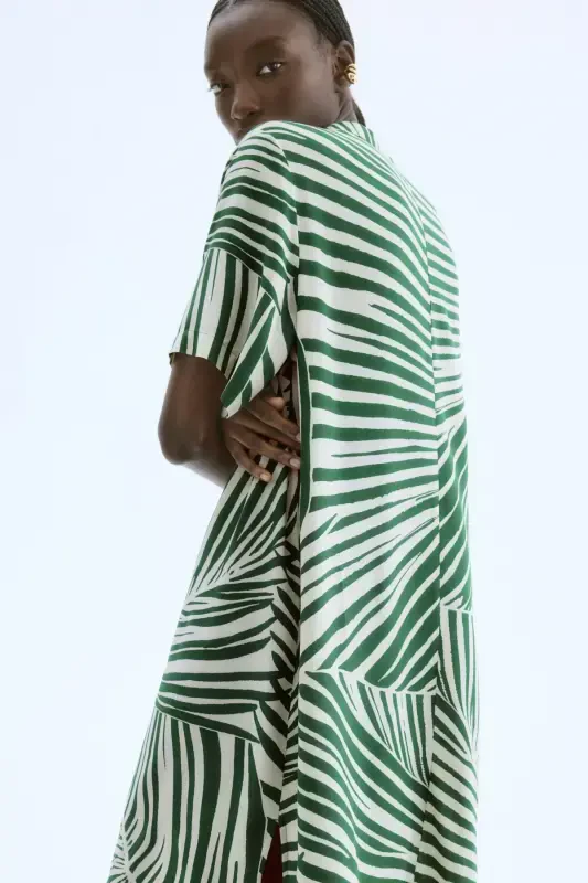 Viscose Tunic Dress-Green/Cream patterned - 6