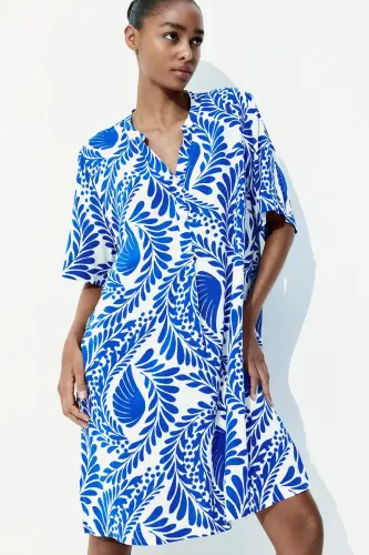 Viscose Tunic Dress-White/Blue patterned - H&M (1)