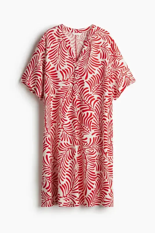 Viscose Tunic Dress-White/Red patterned - 2
