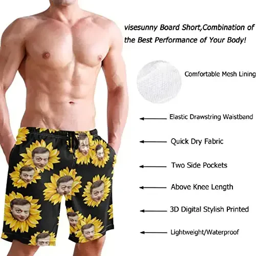 visesunny Erkaklar suzish shimlari Suzish Beach Surfing Board Shortlari Suzish kiyimlari Tez quriydigan to'rli astar Cho'ntakli cho'milish kostyumlari - 3