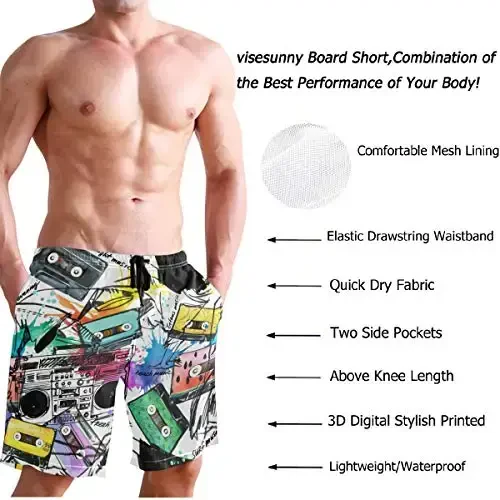 visesunny Erkaklar suzish trunklari Suzish Beach Surfing Board Shortlari Suzish kiyimlari Tez quriydigan to'rli astar cho'milish kostyumlari cho'ntaklar bilan - 4