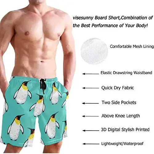 visesunny Men Swim Trunks Swimming Beach Surfing Board Shorts Swimwear Quick Dry Mesh Lining Bathing Suits with Pockets - 3