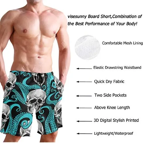visesunny Men Swim Trunks Swimming Beach Surfing Board Shorts Swimwear Quick Dry Mesh Lining Bathing Suits with Pockets - 4