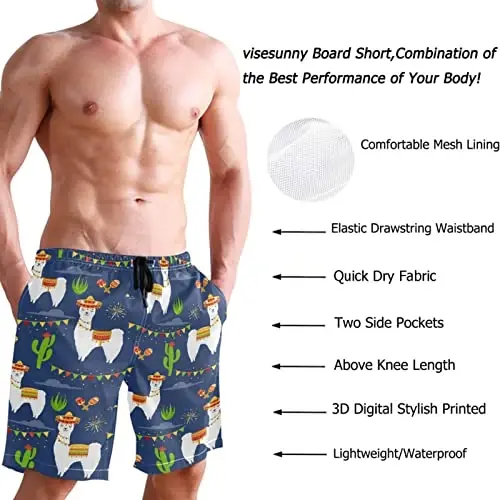visesunny Men Swim Trunks Swimming Beach Surfing Board Shorts Swimwear Quick Dry Mesh Lining Bathing Suits with Pockets - 3