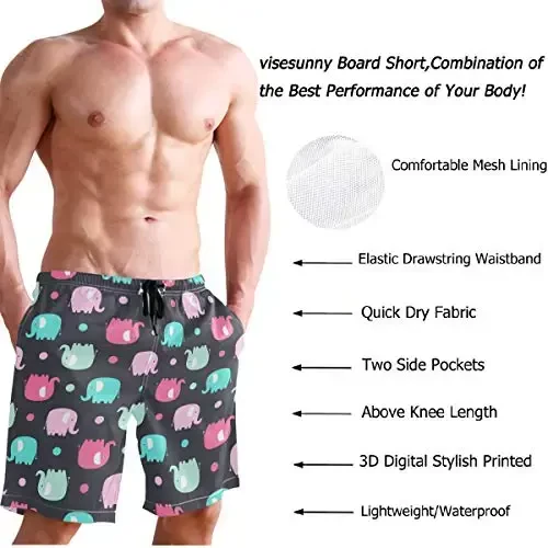 visesunny Men Swim Trunks Swimming Beach Surfing Board Shorts Swimwear Quick Dry Mesh Lining Bathing Suits with Pockets - 3