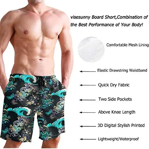 visesunny Men Swim Trunks Swimming Beach Surfing Board Shorts Swimwear Quick Dry Mesh Lining Bathing Suits with Pockets - 4