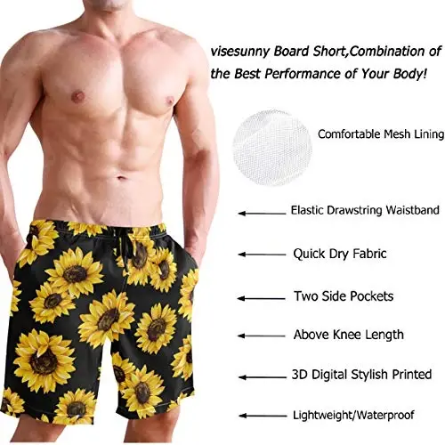 visesunny Men Swim Trunks Swimming Beach Surfing Board Shorts Swimwear Quick Dry Mesh Lining Bathing Suits with Pockets - 3