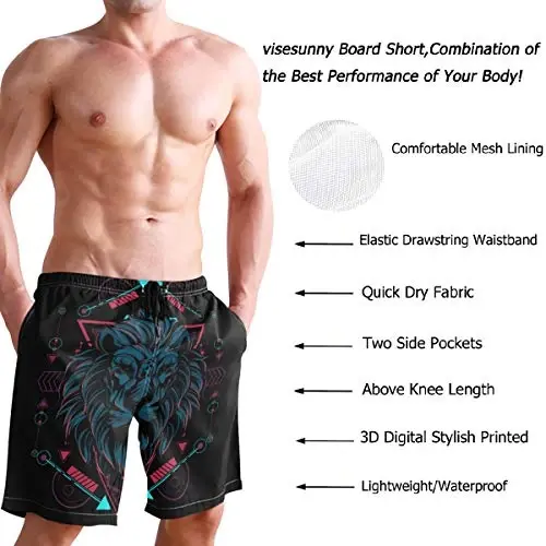 visesunny Men Swim Trunks Swimming Beach Surfing Board Shorts Swimwear Quick Dry Mesh Lining Bathing Suits with Pockets - 3