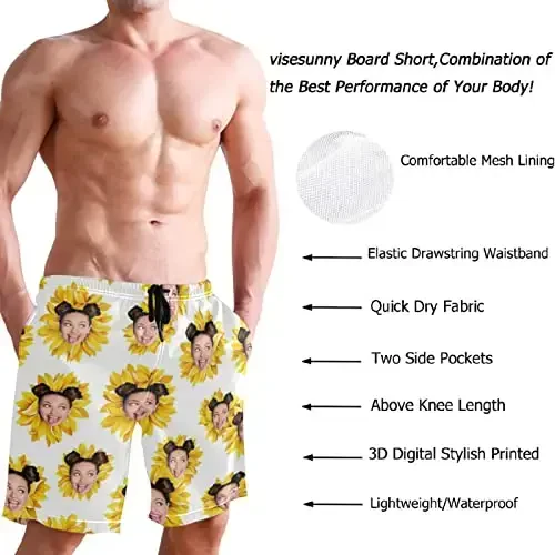 visesunny Men Swim Trunks Swimming Beach Surfing Board Shorts Swimwear Quick Dry Mesh Lining Bathing Suits with Pockets - 3