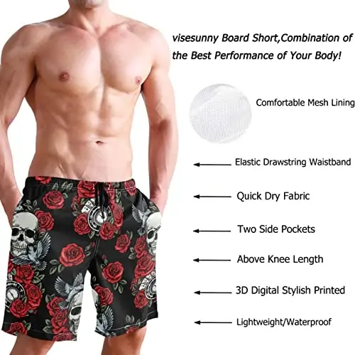 visesunny Men Swim Trunks Swimming Beach Surfing Board Shorts Swimwear Quick Dry Mesh Lining Bathing Suits with Pockets - 3