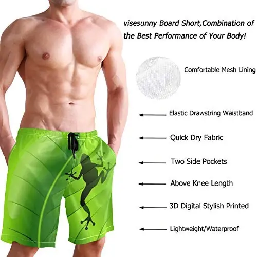 visesunny Men Swim Trunks Swimming Beach Surfing Board Shorts Swimwear Quick Dry Mesh Lining Bathing Suits with Pockets - 3