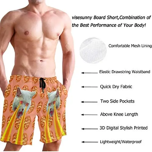 visesunny Men Swim Trunks Swimming Beach Surfing Board Shorts Swimwear Quick Dry Mesh Lining Bathing Suits with Pockets - 3