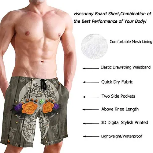 visesunny Men Swim Trunks Swimming Beach Surfing Board Shorts Swimwear Quick Dry Mesh Lining Bathing Suits with Pockets - 3