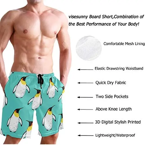 visesunny Men Swim Trunks Swimming Beach Surfing Board Shorts Swimwear Quick Dry Mesh Lining Bathing Suits with Pockets - 3