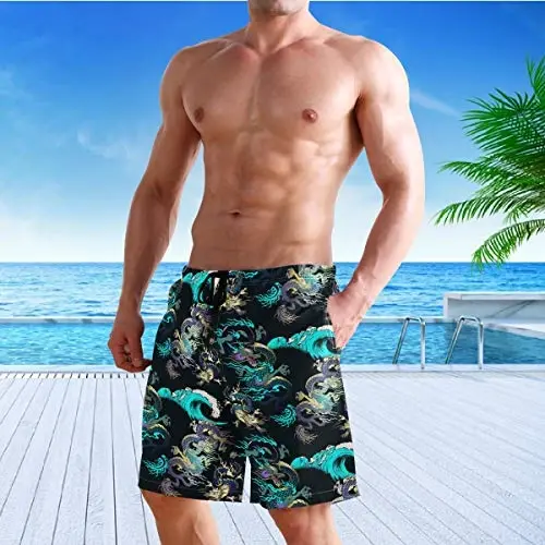 visesunny Men Swim Trunks Swimming Beach Surfing Board Shorts Swimwear Quick Dry Mesh Lining Bathing Suits with Pockets - 6