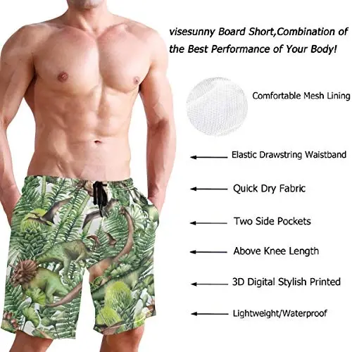 visesunny Men Swim Trunks Swimming Beach Surfing Board Shorts Swimwear Quick Dry Mesh Lining Bathing Suits with Pockets - 3