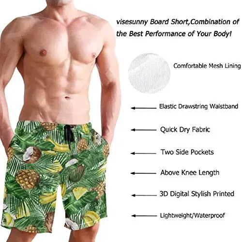 visesunny Men Swim Trunks Swimming Beach Surfing Board Shorts Swimwear Quick Dry Mesh Lining Bathing Suits with Pockets - 3