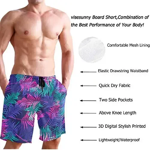 visesunny Men Swim Trunks Swimming Beach Surfing Board Shorts Swimwear Quick Dry Mesh Lining Bathing Suits with Pockets - 4