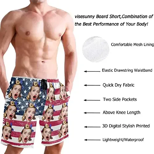 visesunny Men Swim Trunks Swimming Beach Surfing Board Shorts Swimwear Quick Dry Mesh Lining Bathing Suits with Pockets - 3