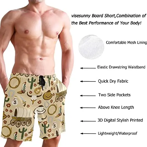 visesunny Men Swim Trunks Swimming Beach Surfing Board Shorts Swimwear Quick Dry Mesh Lining Bathing Suits with Pockets - 3