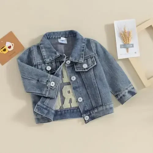 VISGOGO Toddler Baby Girl Jacket Big Lil Sister/Brother Letter Embroidery Jean Long Sleeve Cardigan Button Denim Coat - 6