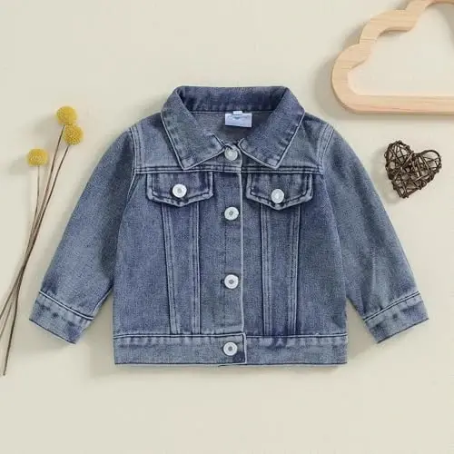 VISGOGO Toddler Baby Girl Jacket Big Lil Sister/Brother Letter Embroidery Jean Long Sleeve Cardigan Button Denim Coat - 2