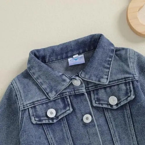 VISGOGO Toddler Baby Girl Jacket Big Lil Sister/Brother Letter Embroidery Jean Long Sleeve Cardigan Button Denim Coat - 5