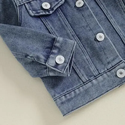 VISGOGO Toddler Baby Girl Jacket Big Lil Sister/Brother Letter Embroidery Jean Long Sleeve Cardigan Button Denim Coat - 6
